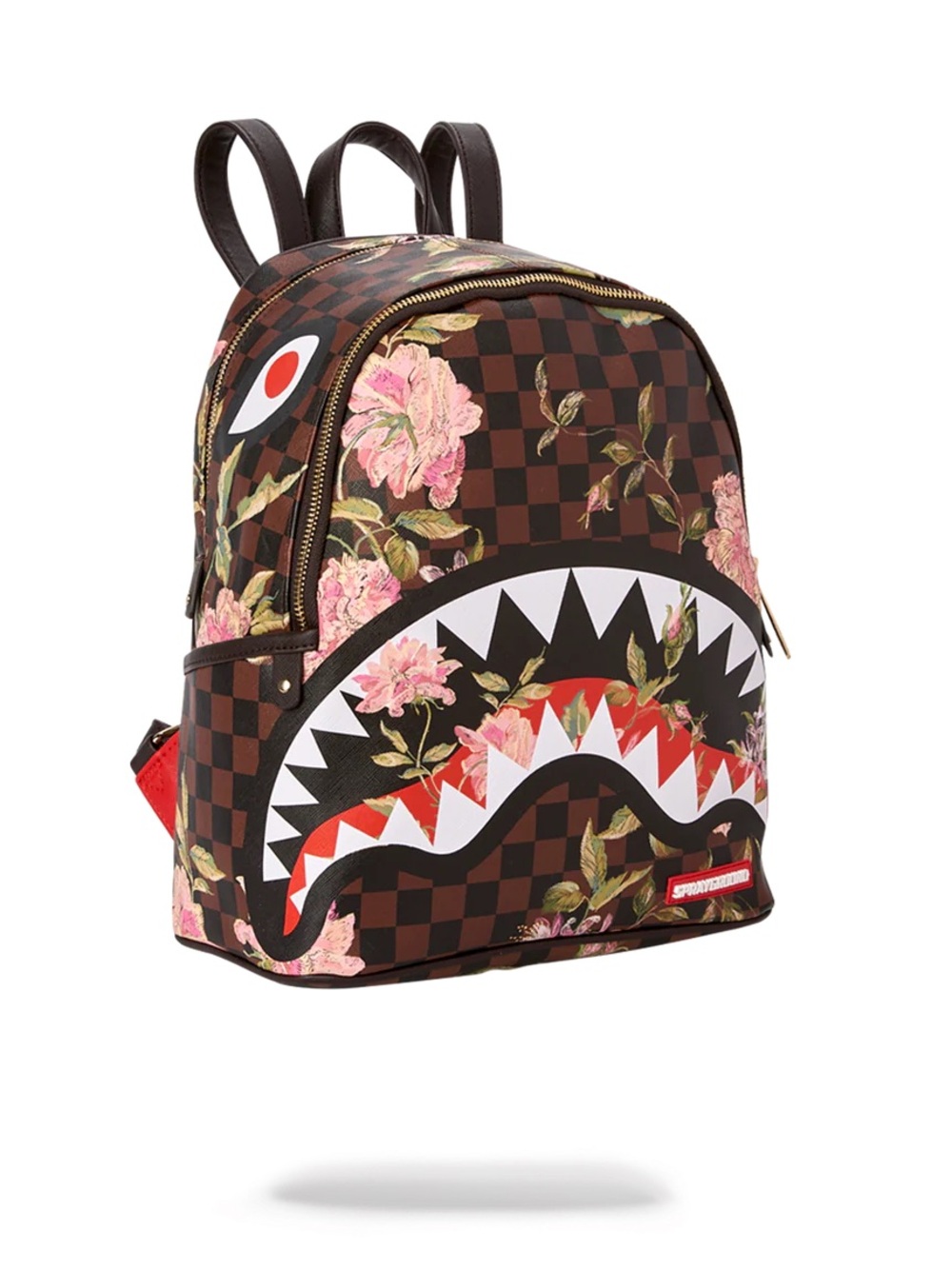 Sprayground Brown & Pink Floral Checkerboard Shark Backpack